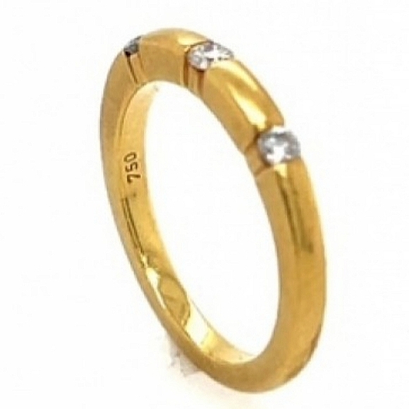 Mikiomoto 3 Diamond Wedding Ring Jewelry - 18K Mikimoto Yellow Gold Diamond Wedding Band